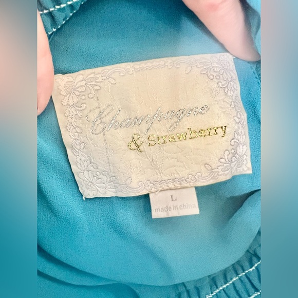 Anthropologie chiffon and lace teal dress 🩵 - Picture 3 of 3